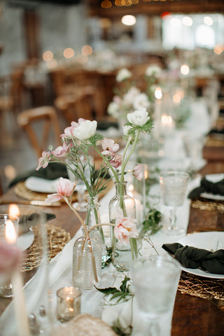 Wedding reception table florals in May
